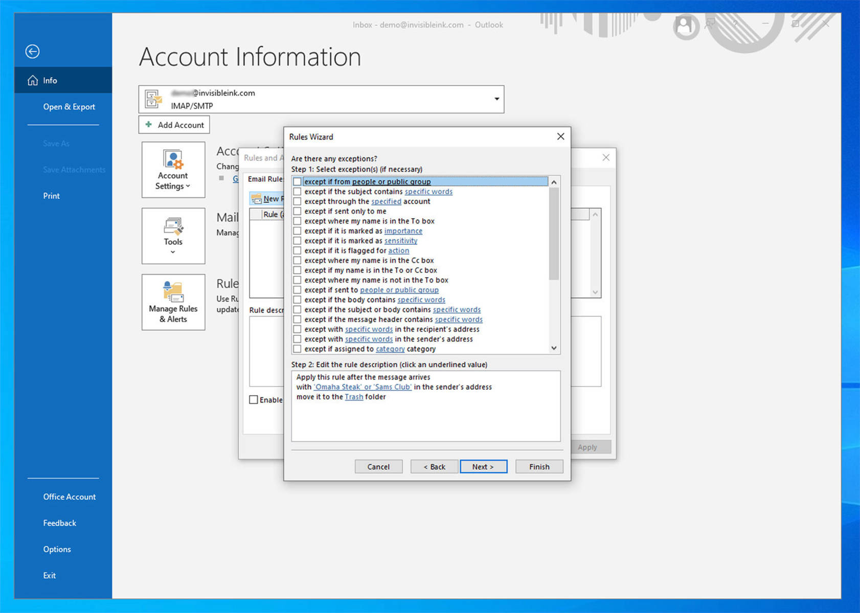 Optional: Set up exceptions if needed, then click Next.