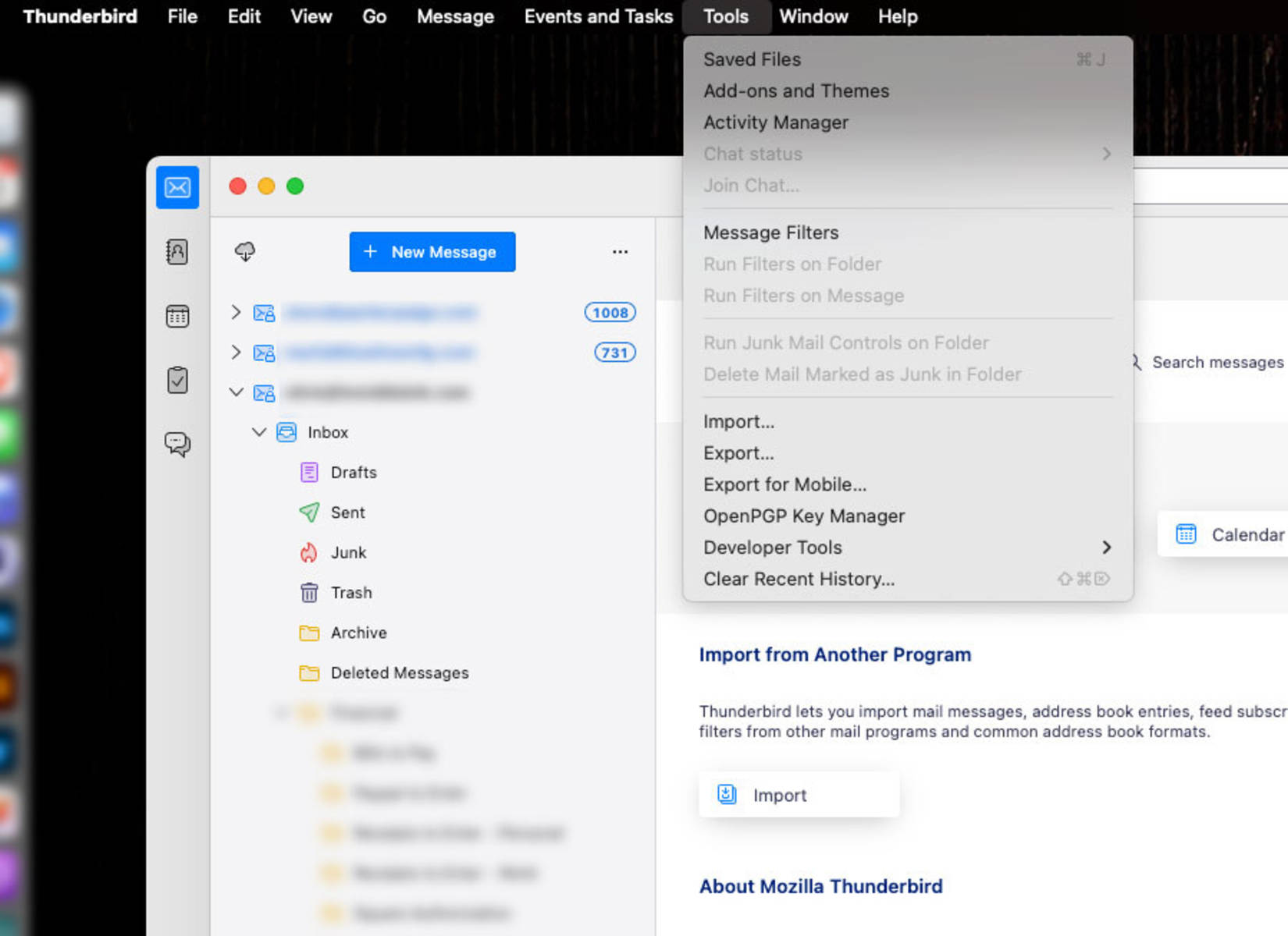 Open Thunderbird and select Tools > Message Filters from the top menu.