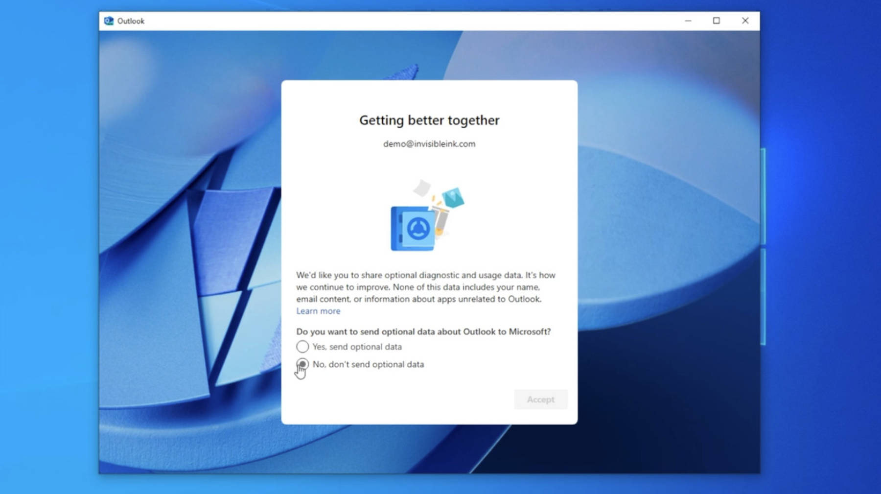 Step 6: Select your data sharing preference with Microsoft (No is recommended)