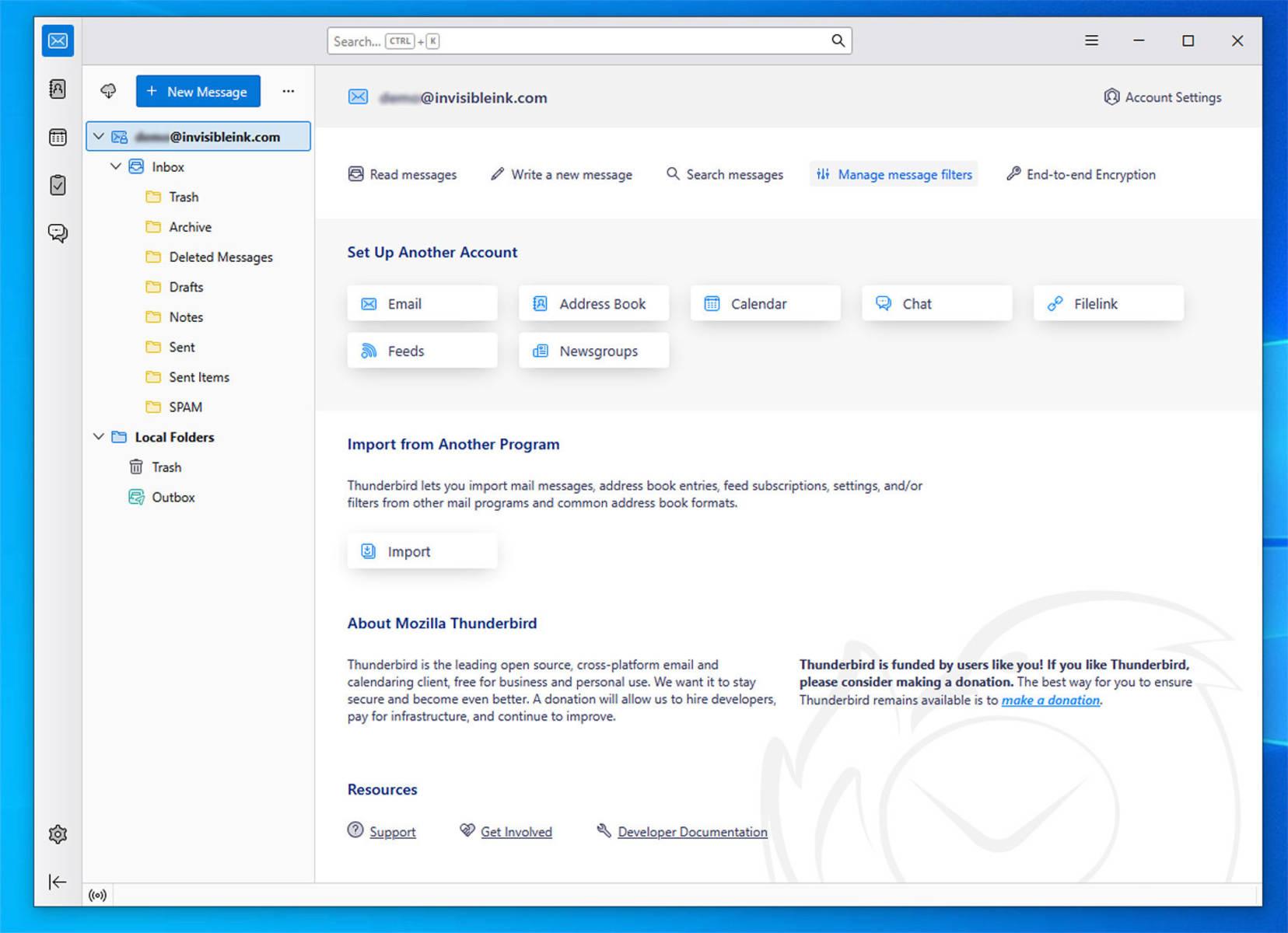 Select your email address in the folder list, then click Manage Message Filters.