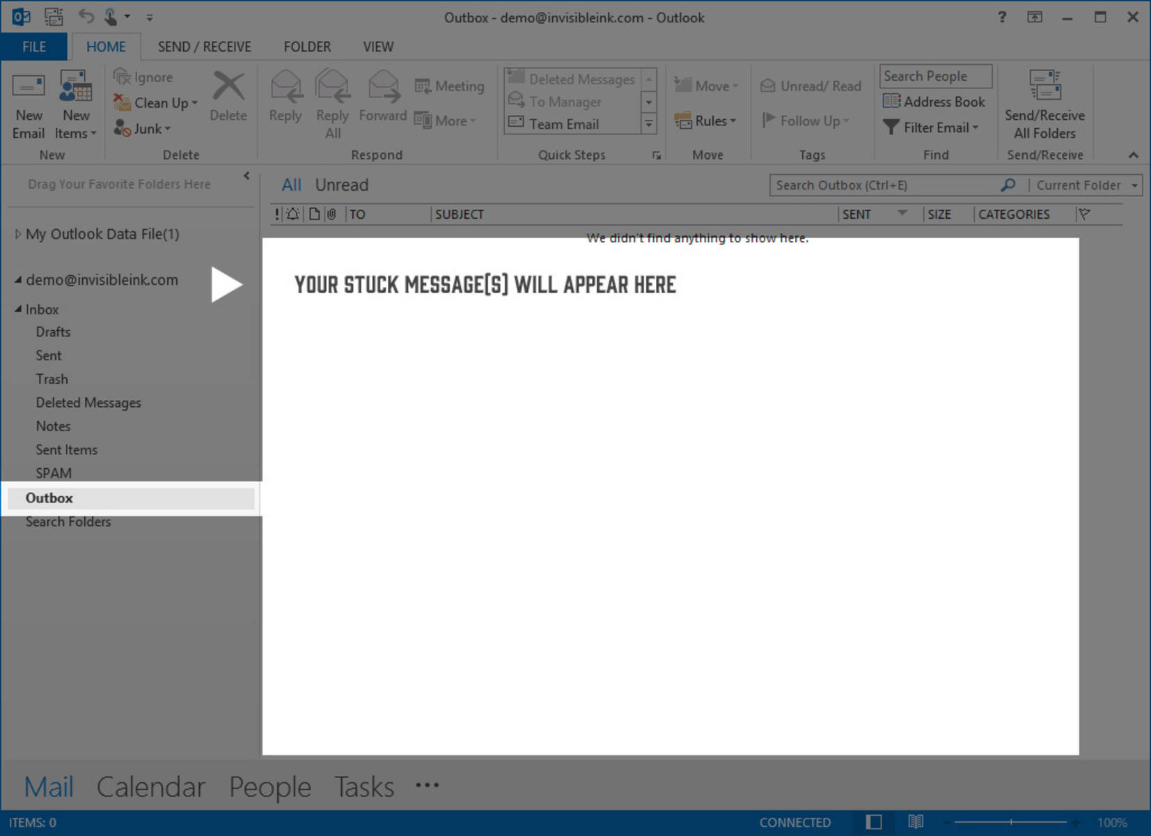 Step 3 » Close and re-open Outlook in order to stop Outlook from trying to send the email stuck in your Outbox. Select the Outbox for your email account. Locate & delete the message stuck in your mailbox. 