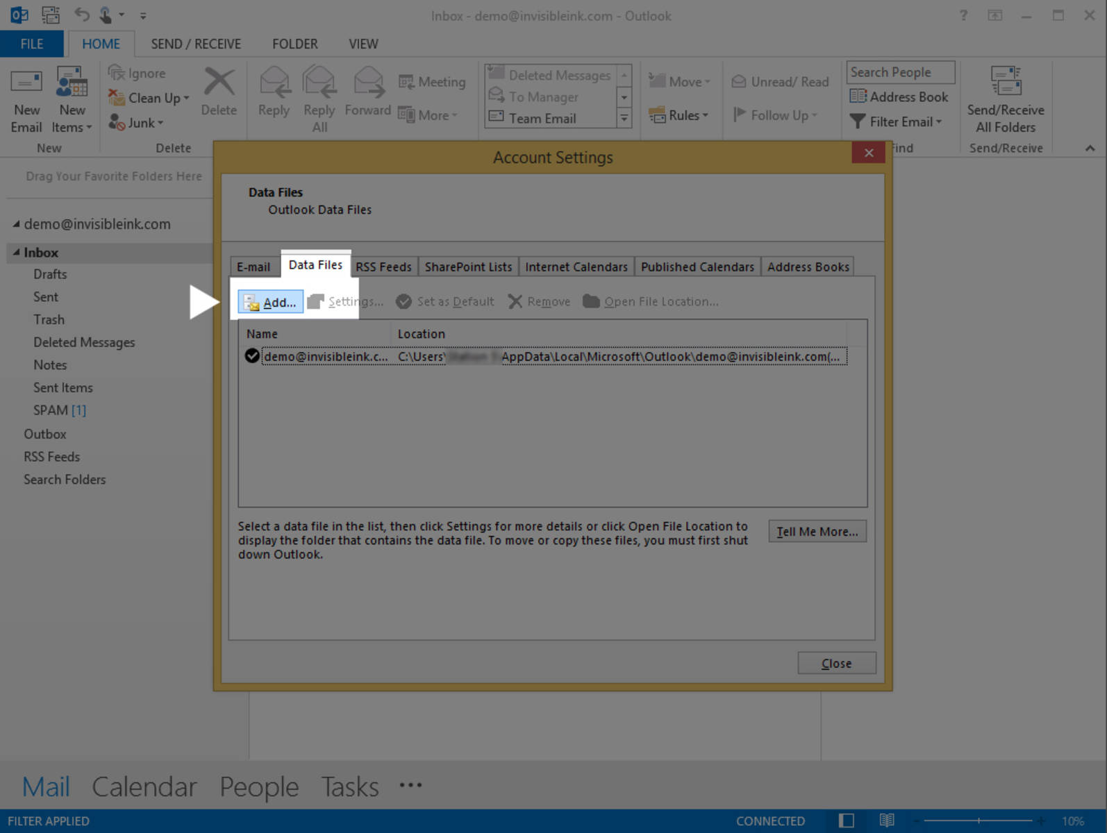 Step 2 » Select the Data Files tab and click the Add button.