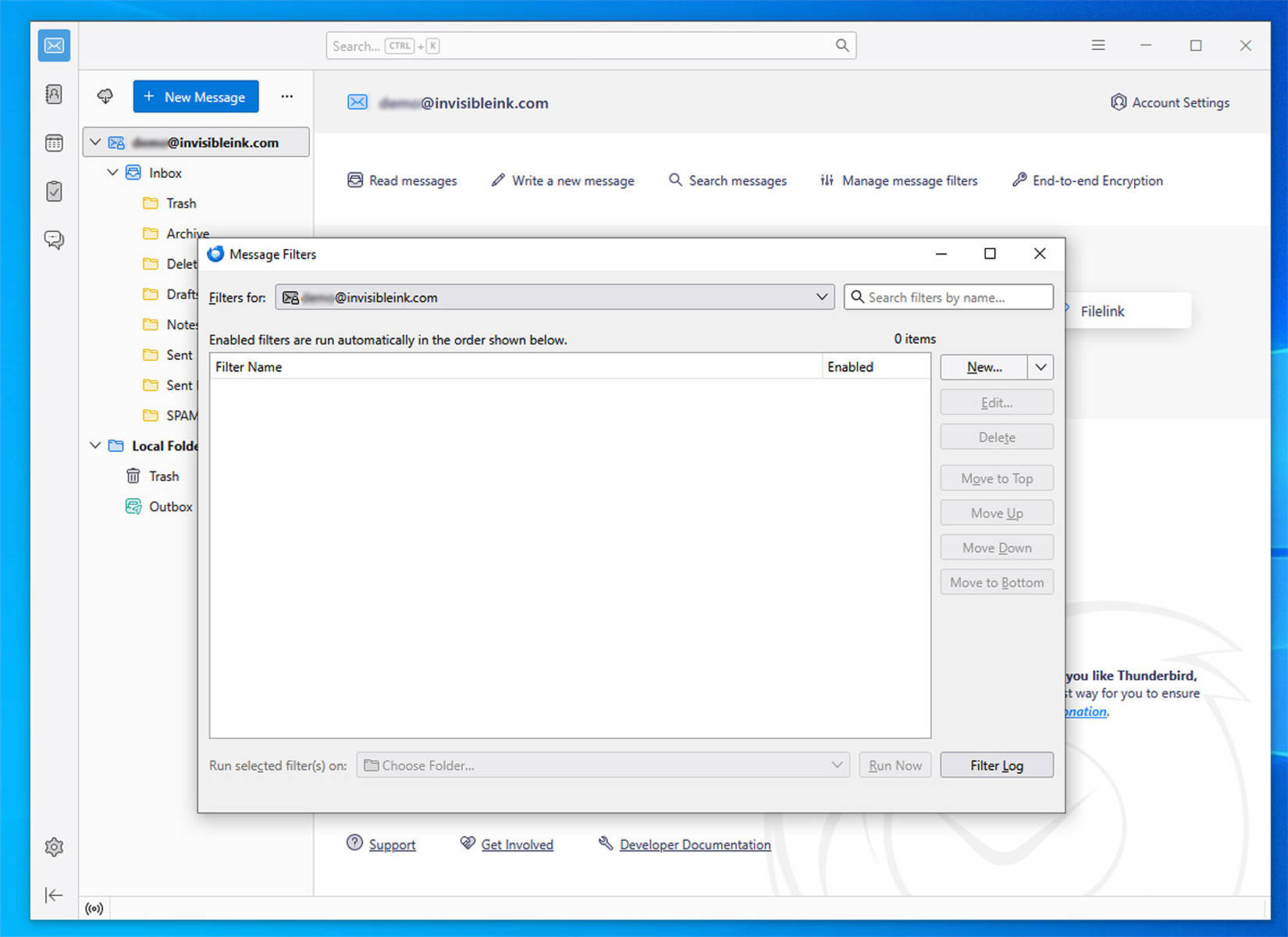 In the Message Filters popup window, click New to create a new filter.