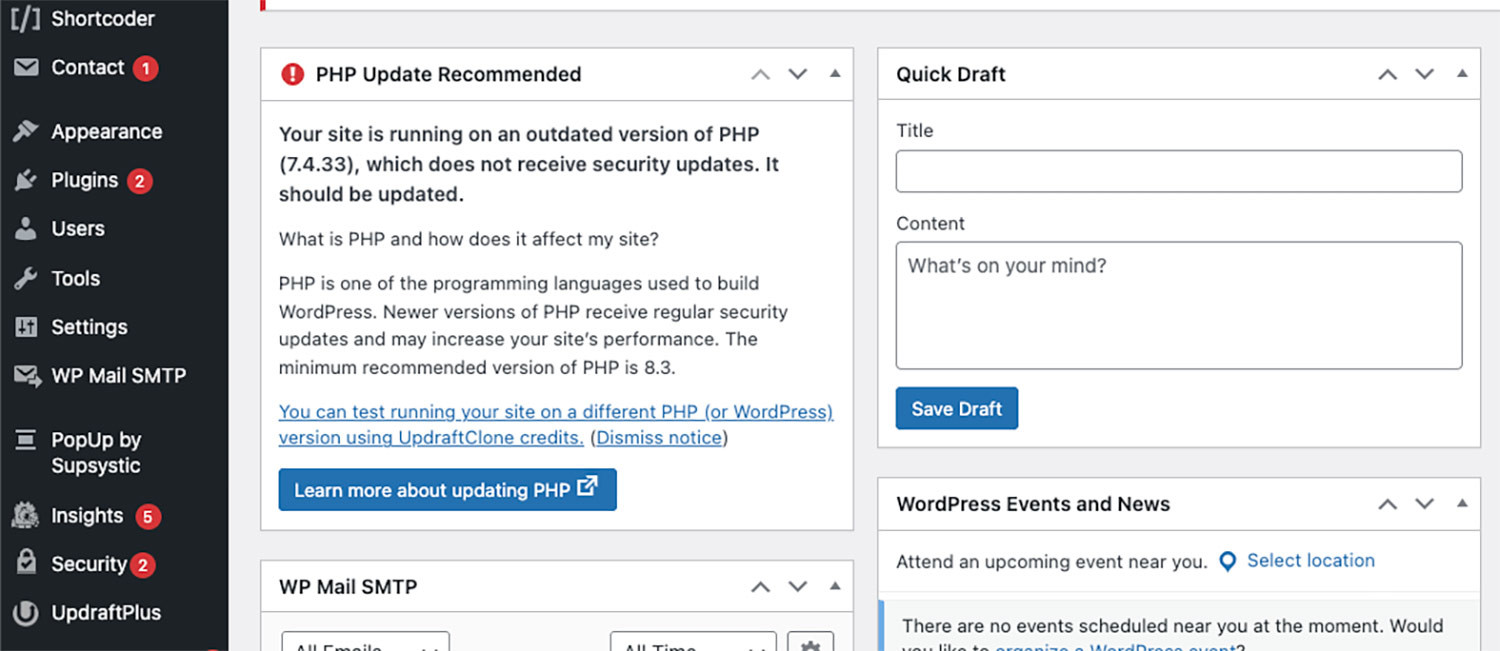 Outdated PHP Version in Wordrpesss