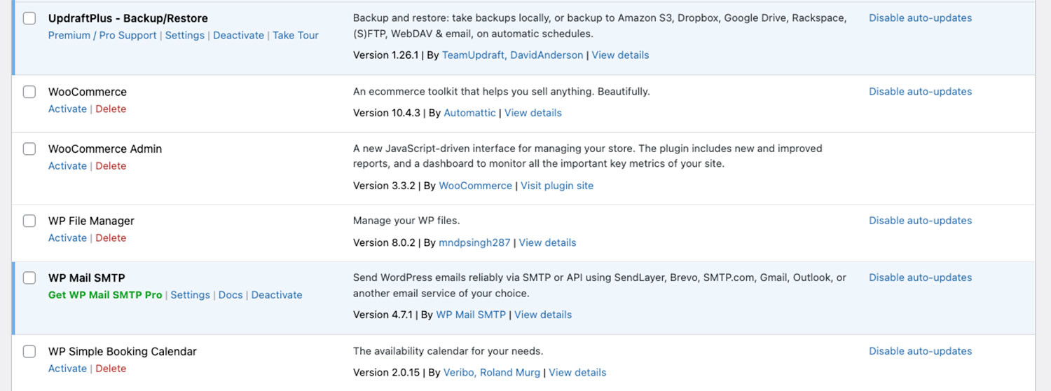 Inactive Wordpress Plugins