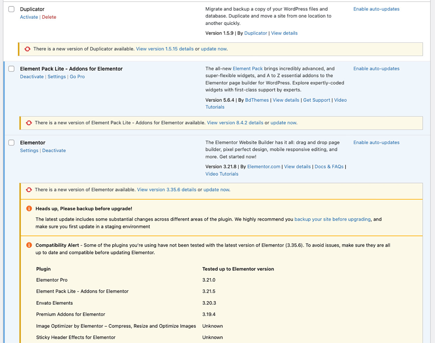 Outdated Wordpress Plugins